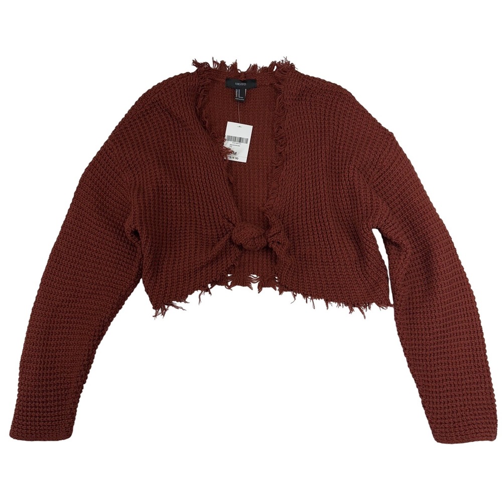 Forever 21 Cropped Twist Front Sweater Womens M Rust Cotton Boho Cute Fringe NWT